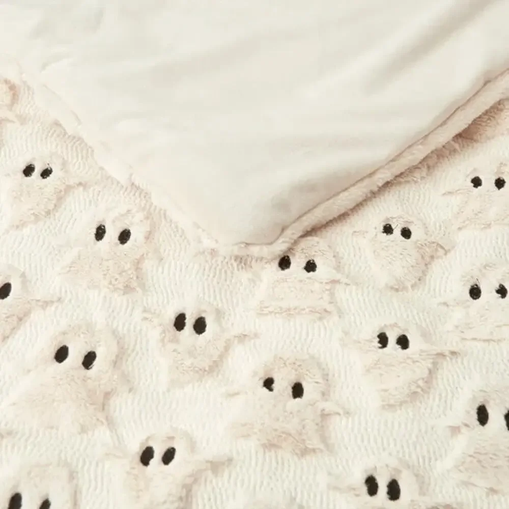NWT Costco Halloween Faux Fur Throw Blanket Lot of 3 Ghost Cat Pumpkin